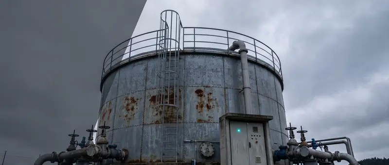 Depósito de agua con su instalación de bombeo y la valvulería a pie de tanque